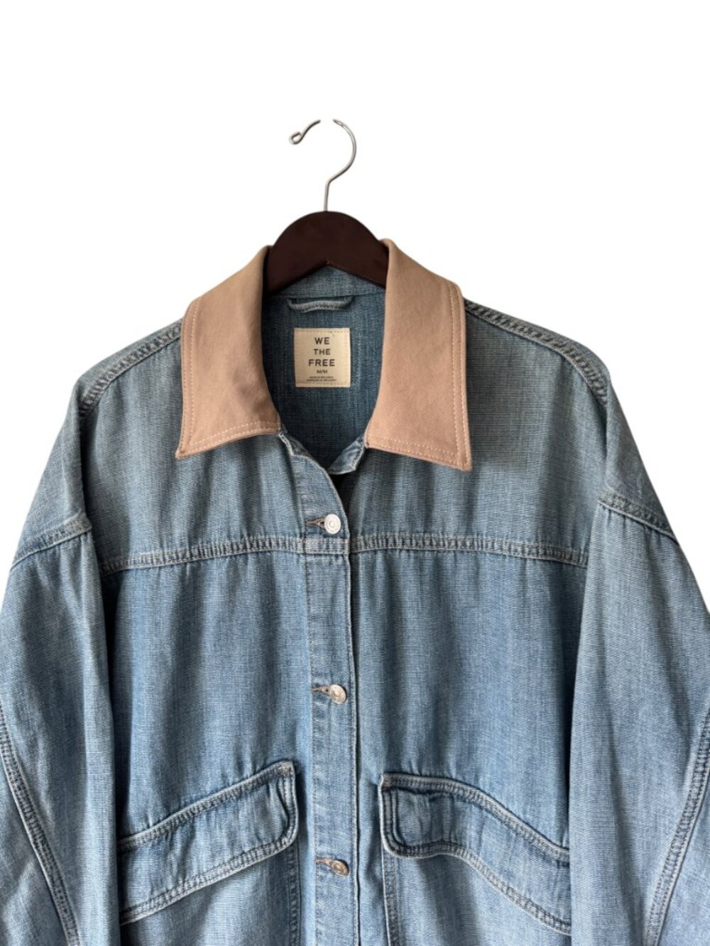 We The Free Lemon Denim Jacket Size Med Denim Oversized Chore Barn Style Pockets - Picture 5 of 12